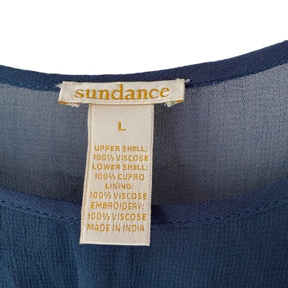 Sundance Teal Blue Gold Embroidery Shift Dress size large - Picture 6 of 11